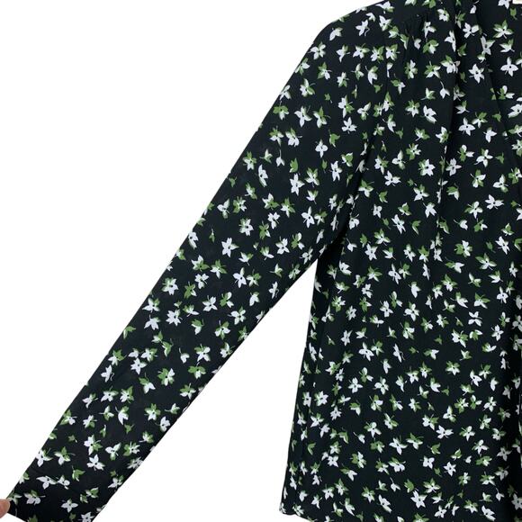 Michael Michael Kors Blouse Faux Wrap Top Black Floral Long Sleeve Women's XXS - Picture 7 of 10